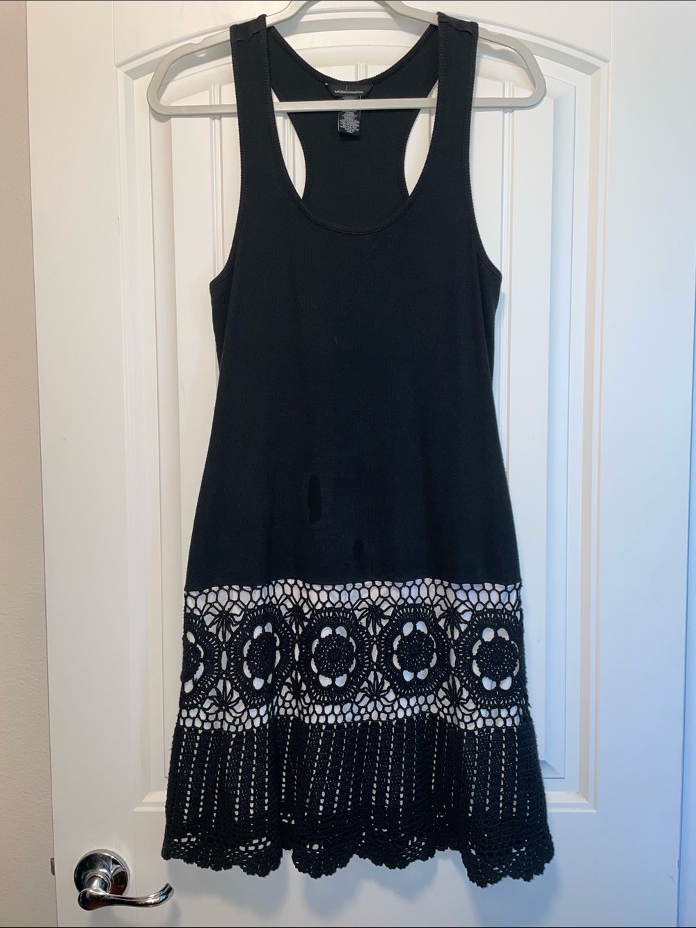 Moda International Black Racerback Tank mini dress Crochet Hem Women medium